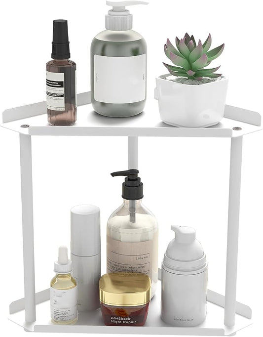 Jesginboo 2 Tier Bathroom Counter Organizer, Vanity Organizer Corner Shelf | Skincare, Makeup Countertop Organizers, Kitchen, Bathroom Counter Storage, White