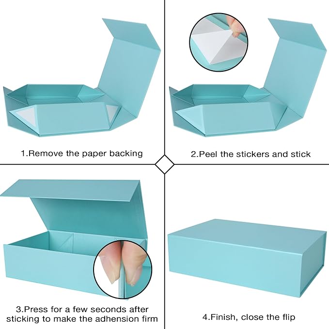 Aimyoo Blue Collapsible Gift Box with Magnetic Closure Lids 10.5x7x3 in, Bridesmaid Groomsmen Proposal Box, Medium Rectangle Box for Present Graduation Storage 3 Pack