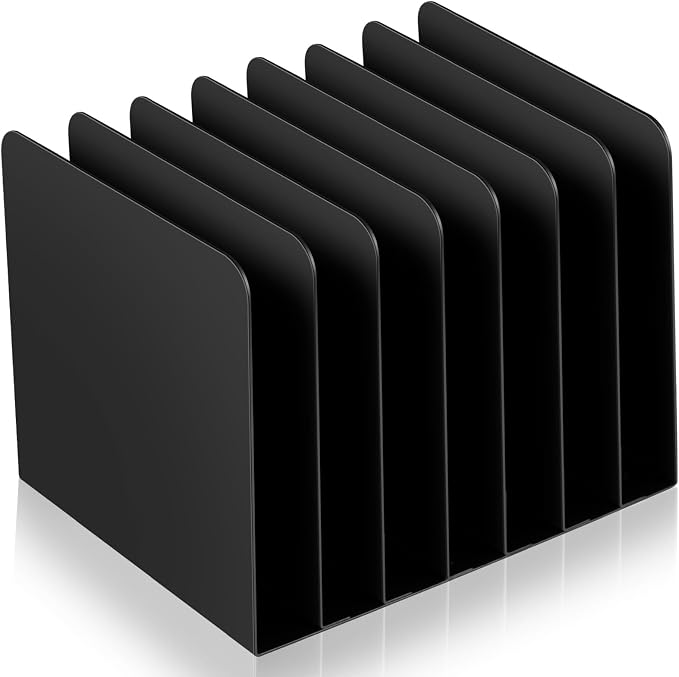 Suzile Metal Desktop File Organizer, 7 Compartments, Vertical File Sorter, Black, 5.79 W x 7.09 L x 5.41 H, Office, Reception Areas, Workspace
