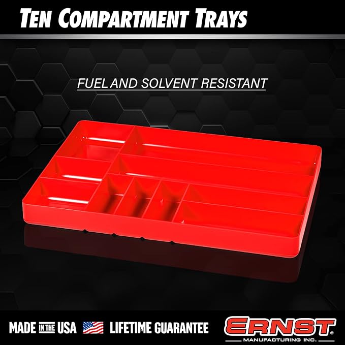 Ernst MFG 10 Compartment Drawer Organizer: Heavy Duty Stackable Tray for Automotive Tool Organization -Low Profile Toolbox - Nuts and Bolts, Tools, Parts, Easy to Clean - Black - Made in the USA
