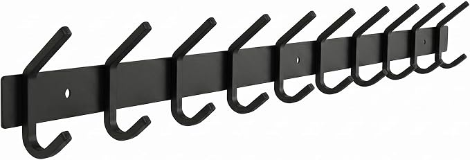 Coat Rack Wall Mount – 30 Inch Stainless Steel Hook Rail with 10 Double Coat Hooks for Hanging – Wall Mounted Entryway Organizer for Coats, Hats, Bags, Towels, Robes, Bedroom or Bathroom - Black
