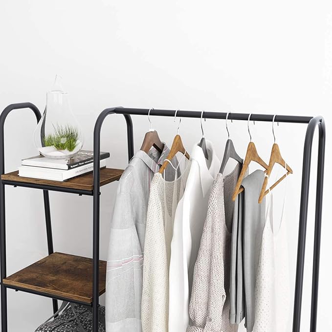 soges Clothes Rack, Garment Rack with 5 Shelves Hanging Bar, Black | Open Wardrobe for Hanging Clothes and Storage, Free Standing Closet Organizer, Clothing Rack for Bedroom Entryway Small Space