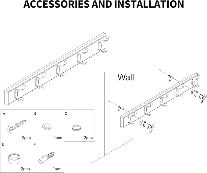 Badiano Wooden Coat Rack, Wall-Mounted Organizer for Closet, Entryway, Hallway, Foyer, Bedroom, Heavy Duty Double Hooks for Hanging Towels, Bags, Hats, Jackets, Key (White, 5 Hooks)