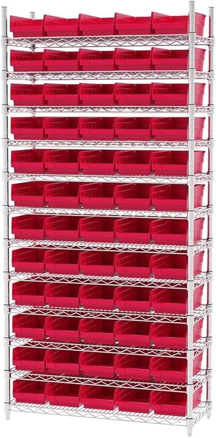 Akro-Mils 30130 Heavy Duty Plastic Shelf Bins, 12"x 6.5"x 4", Red, 12-Pk | Heavy Duty Nesting Storage Bins for Garage, Closet, Refrigerator, Kitchen, Cabinet, Drawer Organization, Pantry Organization