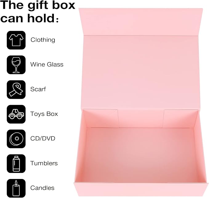 Aimyoo Pink Collapsible Gift Box with Magnetic Closure Lids 10.5x7x3 in, Bridesmaid Groomsman Proposal Boxes, Rectangle Storage Box 1 Pack