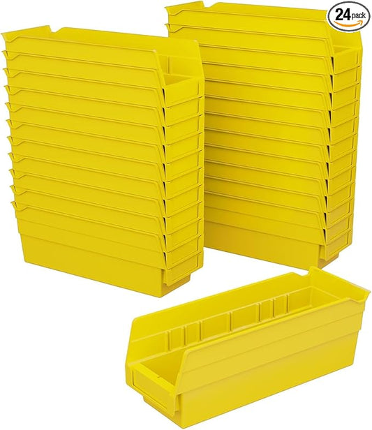 Akro-Mils 30120 Heavy Duty Plastic Shelf Bins, 12"x 4"x 4", Yellow, 24-Pack | Heavy Duty Nesting Storage Bins for Garage, Closet, Refrigerator, Kitchen, Cabinet, Drawer Organization, Pantry Organization