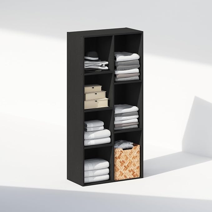 Furinno Reed Closet Organizers and Storage, 7-Cube Closet Organizer, Open Shelf Closet Storage, for Wardrobe, Bedroom, Living Room, Blackwood