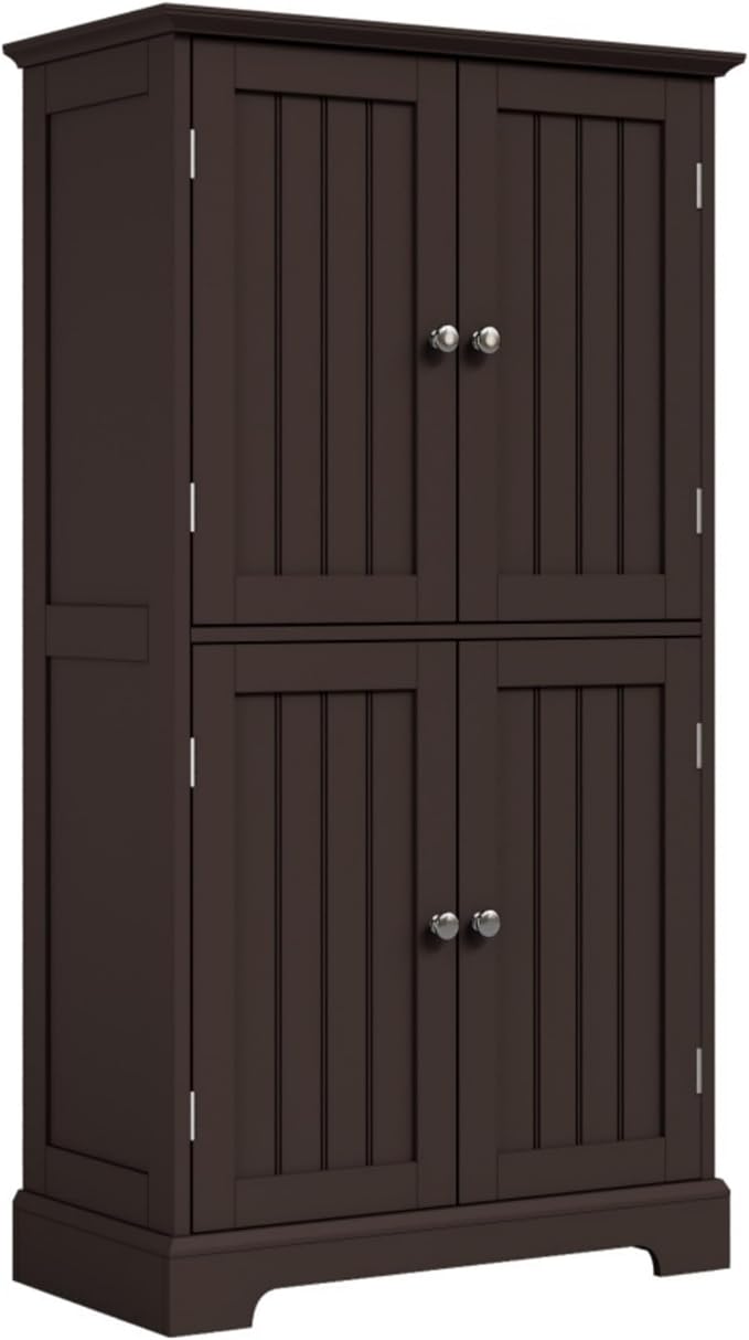 ChooChoo Bathroom Floor Cabinet with Adjustable Shelves | Bathroom Storage Cabinet, 4 Doors, Freestanding Cupboard for Living Room, Espresso