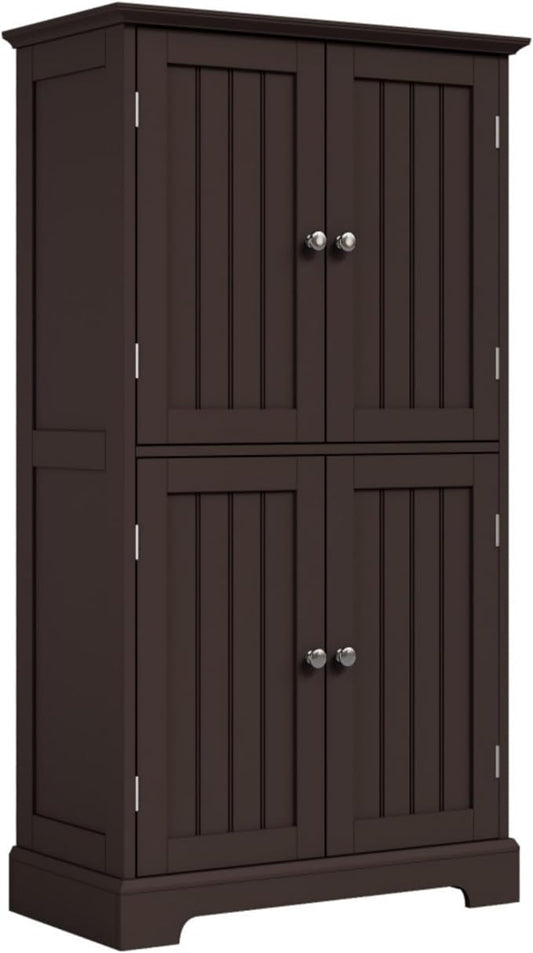 ChooChoo Bathroom Floor Cabinet with Adjustable Shelves | Bathroom Storage Cabinet, 4 Doors, Freestanding Cupboard for Living Room, Espresso