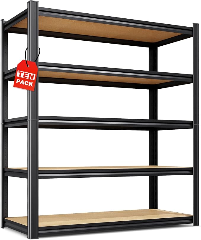 Set of 10 Garage Shelving-2050 lbs 5 Tier Storage Shelves,Adjustable Heavy Duty Metal Shelving Unit and Storage Large Rack,Utility Steel Shelf For Warehouse Industrial Pantry Basement 78"x46"x20"