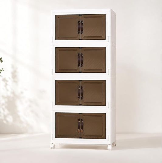 4 Tier Stackable Storage Bins with Lids, Total 144QT (4x36QT) Foldable Closet Organizer with Wheels, Collapsible Plastic Storage Boxes for Clothes, Toys, Kitchen, Office, and Dorm Room