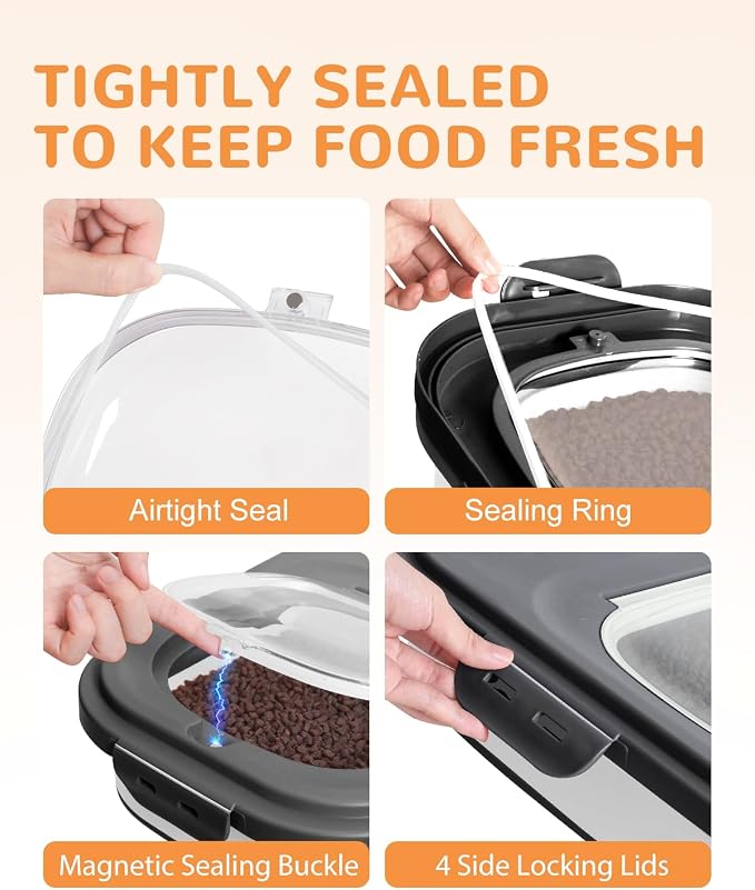 20-23 Lbs Dog Food Storage Container Airtight,Collapsible Pet Food Storage | Dog Food Container with Double Airtight Seal & Magnetic Lid,Cat Food Container with Wheels for Easy Moving,Small Jar,Scoop