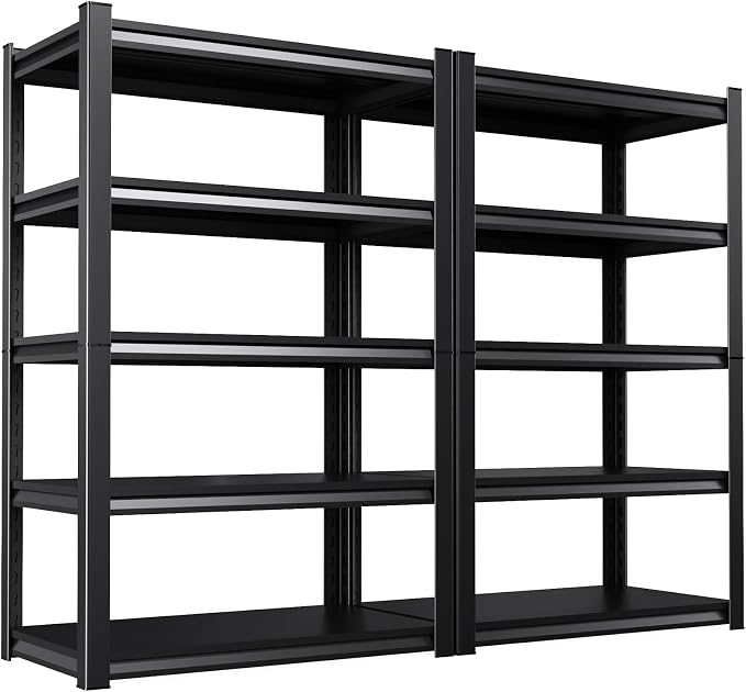 71.2''H Storage Shelves, 2500lbs Garage Shelving,Adjustable Heavy Duty Shelving Unit,5tire Tall Garage Shelves，Metal Standing Shelf Units,Utility Rack For Kitchen Warehouse Industrial Basement 2 Pack