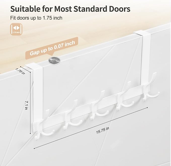 Optish Over The Door Hooks for Hanging, Over The Door Hanger with 5 Triple Coat Hooks, Over The Door Towel Rack for Bathroom, Door Hanger Hooks for Coat, Bags and Hat (White, 2 Pack)