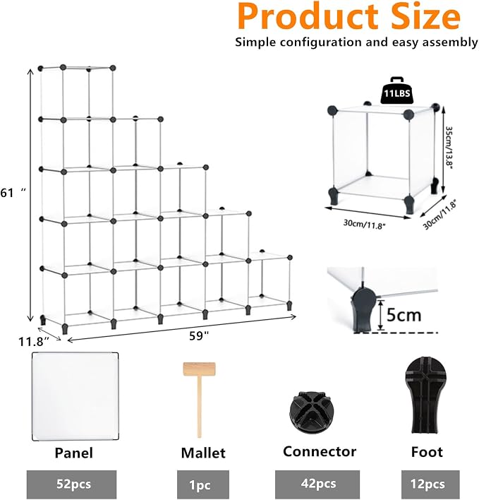 AWTATOS Cube Storage Organizer, 16 Cube Closet Organizer, Transclucent | Stackable Storage Cube Shelves, DIY Portable Closet Clothes Organizer, Plastic Shelving for Bedroom, Wardrobe, Bathroom