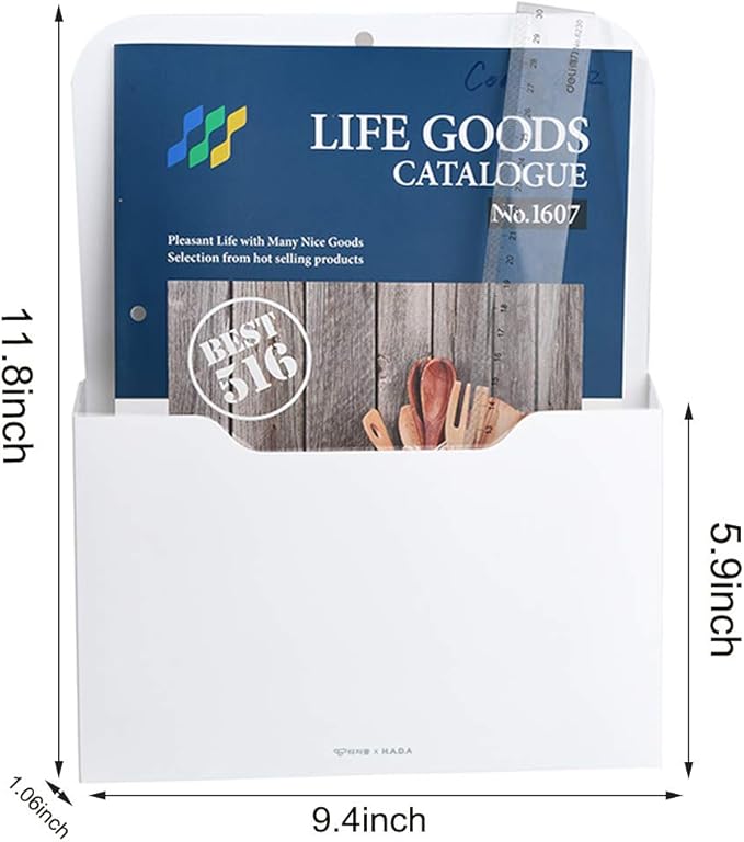 Marbrasse 2 Pack Magnetic File Holder - Paper Holder, Pocket Organizer,Hanging Wall File Organizer Office Supplies Storage, Magazine Mail Organizer Case for Notebooks,Planners,Letter (2 Pack)