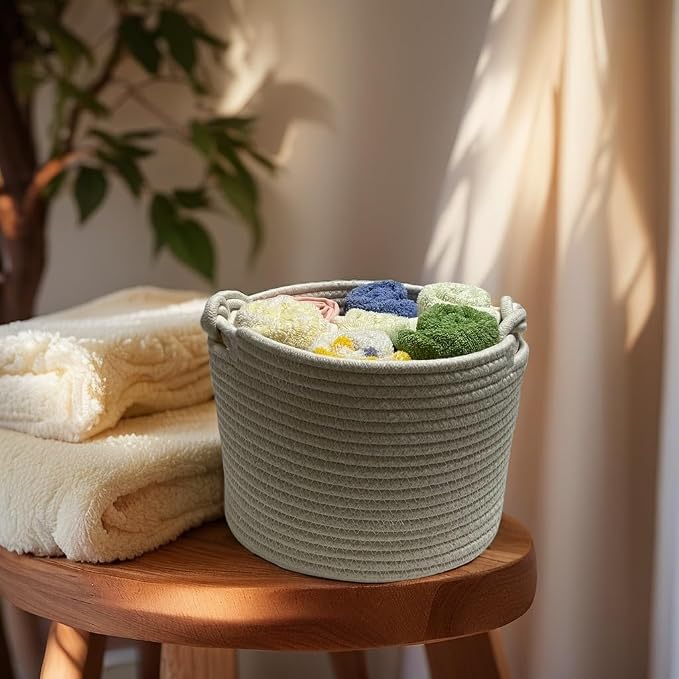 Bellar Small Rope Basket,Shelf Storage Baskets for Organizing,Cute White Storage Basket,Round Decorative Box for Kids,Woven Rope Storage Snack Storage Area Decorative Boxes Aesthetic -9.4’’*7.1’’