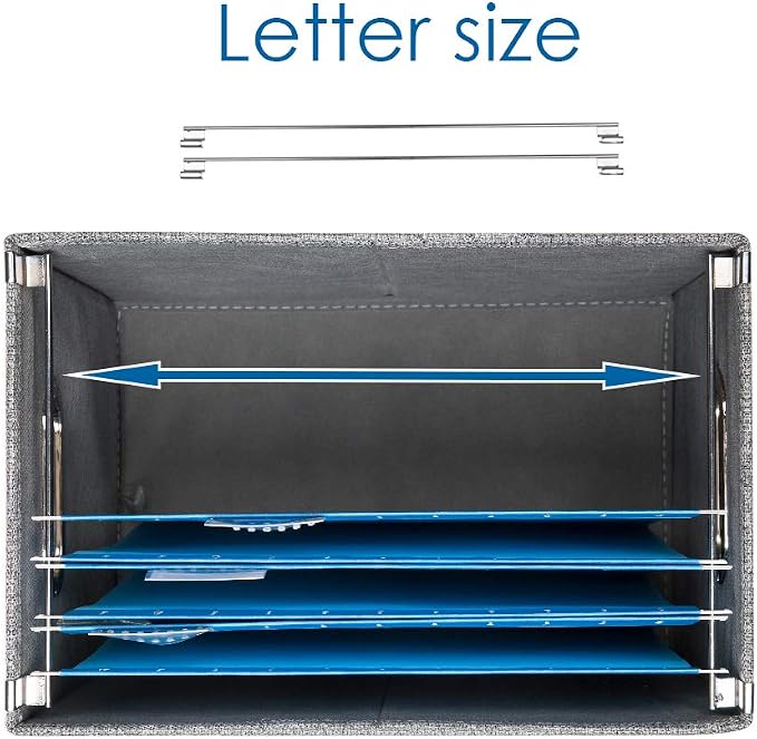 File Organizer Box - Set of 2 Collapsible Decorative Linen Filing Storage Hanging File Folders with Lids Office Cabinet Letter Size Grey (14x9.3x10.8 inch)