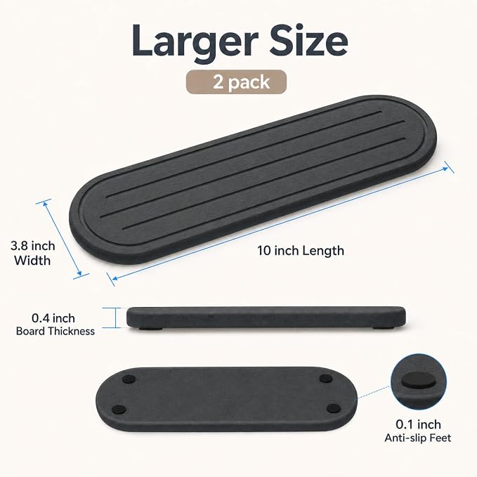 2PCS Water Absorbing Stone Drying Tray Mat for Bathroom Sink & Kitchen Counter Faucet Organizer Decor, Quick Dry Dish Soap Dispenser Sponge Holder, Vanity Caddy Coaster,Dark Gray -10"*3.8"