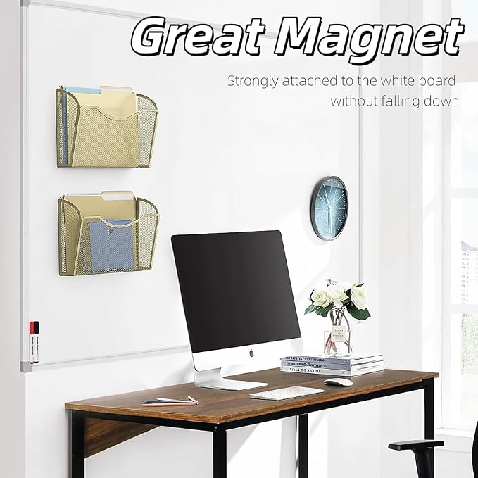 MINDEPOT Magnetic Wall File Organizer, Hanging File Holder, 3 Pack, Gold | Heavy Duty Iron, Powerful Magnet, Metal Mesh Wall Mount, Single Pocket, for Office School Classroom Home, Letter A4 Size