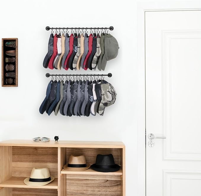 Mkono Hat Organizer Hat Rack for Wall Storage Holder with 30 Hooks Set of 2 | Hanging for 30 Caps, Adjustable Hooks, Space-Saving, Holds Baseball Scarves Belts Bags, Closet Door Bedroom Entryroom Laundry