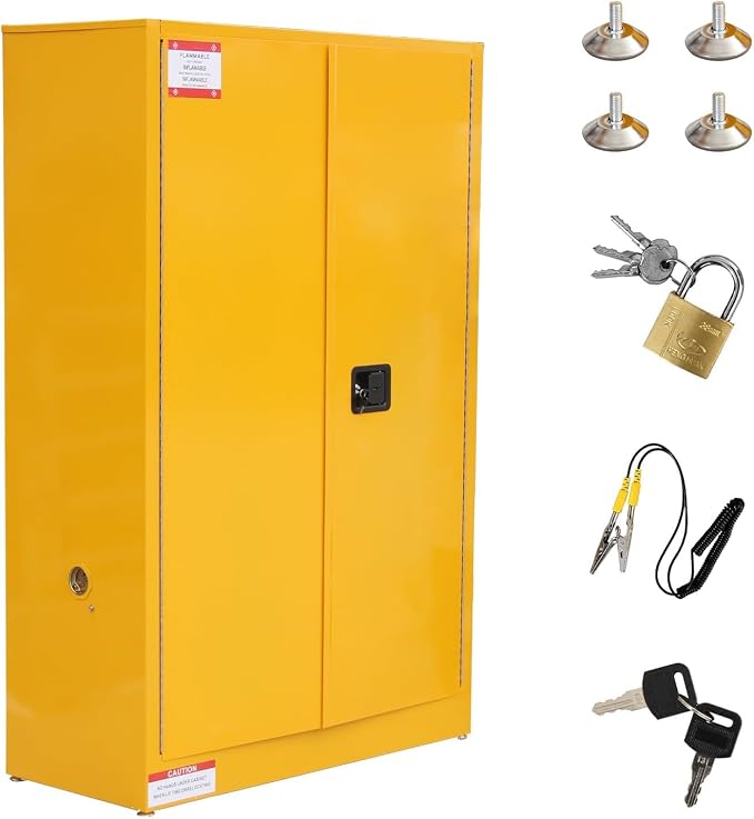 Flammable Storage Cabinet 43" x 18" x 65", 45 Gallon Galvanized Steel Flammable Liquid Storage Locker with 2 Adjustable Shelves & Manual-Close Doors, OSHA Compliant Industrial Hazardous Storage