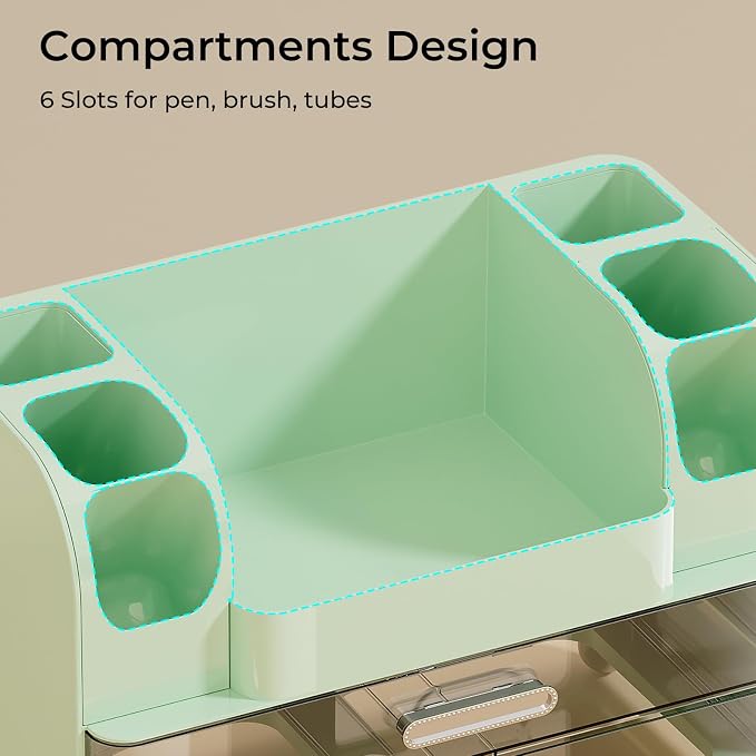 UFORU Makeup Organizer Countertop with 2 Large Drawers for Vanity Bathroom | Brush Holder, Large Capacity, Thickened Plastic, Compact Footprint, Space-Saving Design, Easy Clean, Ideal for Dorm Rooms