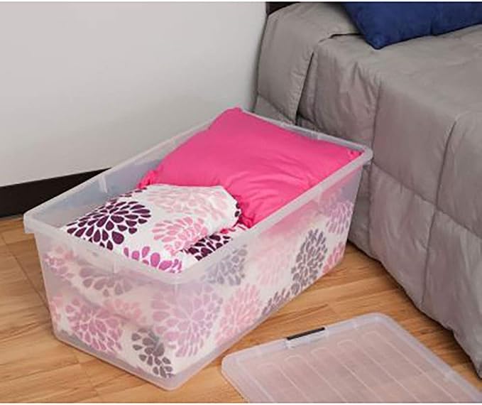 IRIS USA 91 Qt Stackable Storage Bins with Lids, Clear | Clear design makes contents easy to identify while organizing closets, bedrooms and storage rooms, Stackable and nestable