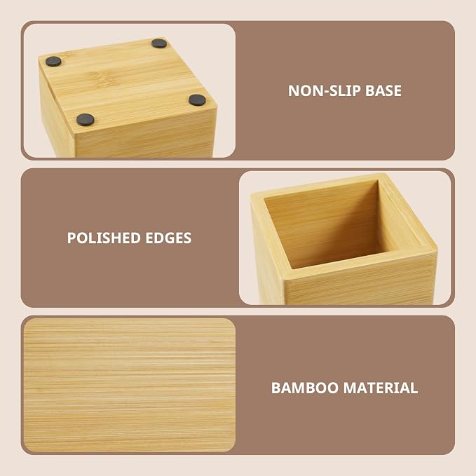 Desk Organizer Set of 3 - Bamboo Office Desk Accessories - Desk Organizers and Accessories for Women Men - Set incl. Pencil Pen Holder, Paperclip Storage and Sticky Note Holder