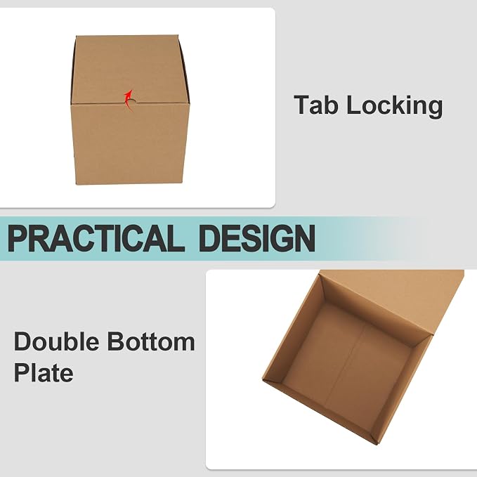 CRUGLA 8x8x8 Shipping Boxes, 15 Pack Brown Kraft Folding Mailer Boxes, 3-Ply Corrugated Cardboard Cube Box Mailers for Small Business Packaging, Mailing & Gifts