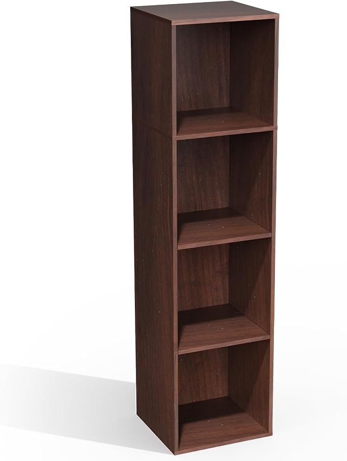 4Cube Storage Organizer, 4 Tier Cube Low Bookcase Freestanding Storage Display Organizer, Three-Cubes Open Shelf Bookshelf for Home Office (Dark Brown,Black Walnut, 4-Cube)