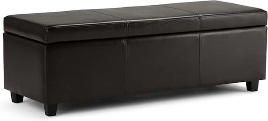 SIMPLIHOME Avalon Storage Ottoman Bench - 48" Wide x 16" High Upholstered Vegan Leather Rectangular Lift-Top Ottoman in Tanners Brown, Contemporary Storage Bench for Living Room with High-Density Foam