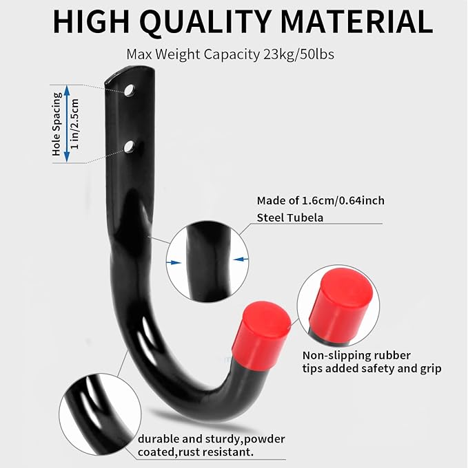 Wall Mount Garage Storage Hooks, Heavy Duty Steel Storage Hook Great for Garden Tools, Hoses, Lawn Mowers (5.5Inch x 4Inch)