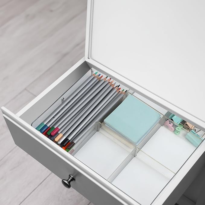 ZEXALOR Adjustable Clear Drawer Organizer, Plastic Drawer Divider Tray with Removable 9 Sections for Desk,Bathroom,Office,Makeup,Junk