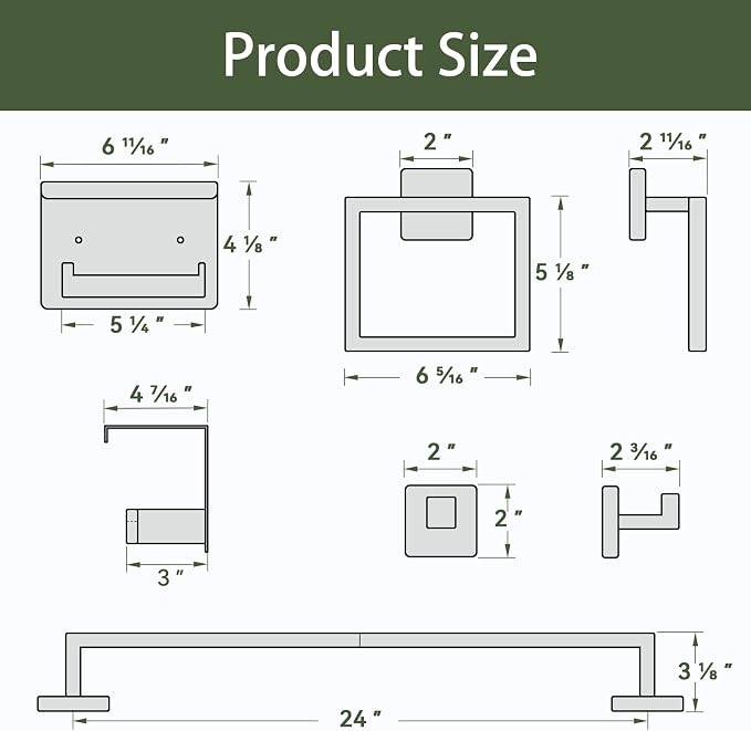 5-Pieces Matte Black Bathroom Hardware Set, 24 Inch Bathroom Towel Bar Set, SUS304 Stainless Steel Bathroom Hardware Accessories Set, Towel Racks for Bathroom Wall Mounted