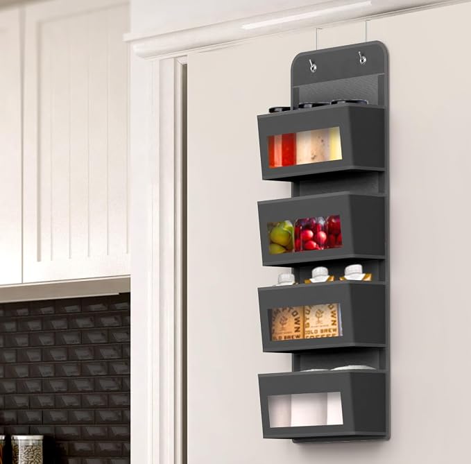 Simple Houseware 4 Clear Pocket Over Door Hanging Organizer, Dark Gray | Over the Door Storage for Closet, Bedroom, Bathroom, Pantry
