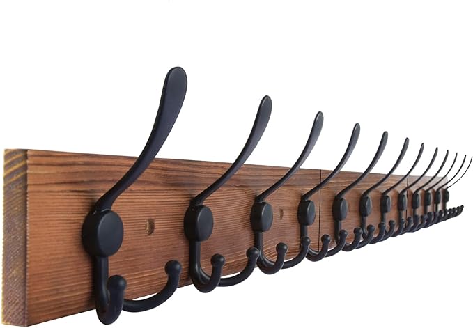 Wall Mount Coat Rack 47.3'' Burnt Brown Hanger - Rustic Towel Rack for Bathroom, Living Room - Hooks for Coats, Hats, Clothes