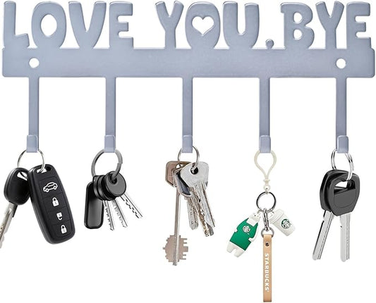 5-Hook Adhesive Wall Mount Key Holder, Silver | No-Drill Easy Install, For Door, Kitchen, Entryway, 10x4 Inches