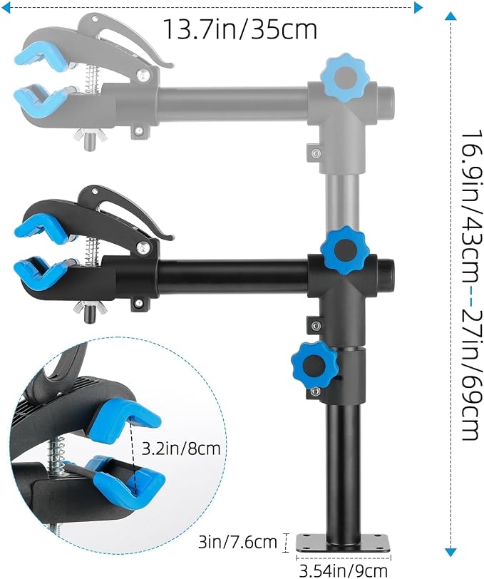 Urban Deco Bike Repair Stand, Wall Mounted Bike Work Stand, 360 Swivel Clamp, Holds Up to 20 kg, Black+Blue, Ideal for Home Maintenance