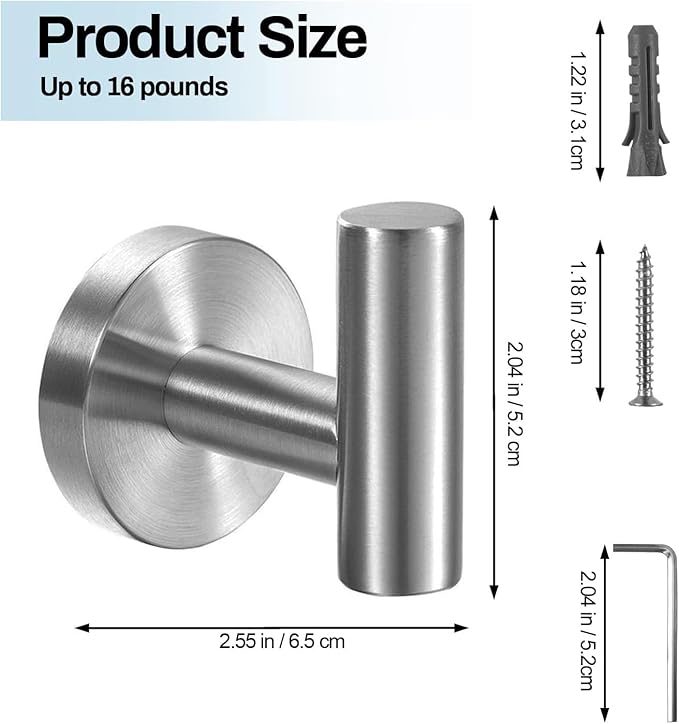 Kruodop Towel Hooks for Bathroom,6 Packs Wall Mount Towel Holder,Black Matte Wall Robe Hook,Stainless Steel Heavy Duty Door Hanger Towel Hook for Kitchen, Bedroom,Hotel,Pool,Coats - Silver