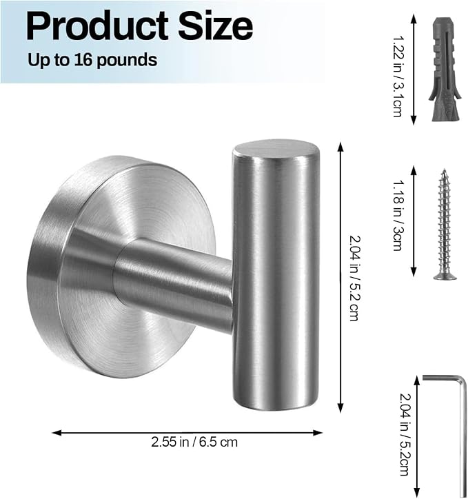 Kruodop Towel Hooks for Bathroom,4 Packs Wall Mount Towel Holder,Black Matte Wall Robe Hook,Stainless Steel Heavy Duty Door Hanger Towel Hook for Kitchen, Bedroom,Hotel,Pool,Coats - Silver