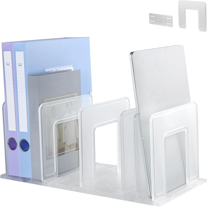 Translucent Frosted Adjustable Vertical File Sorter Sturdy Plastic Expandable Upright File Holder, Desktop Binder Organizer, School Office Book File Organizer, Assemble Easily Endlessly