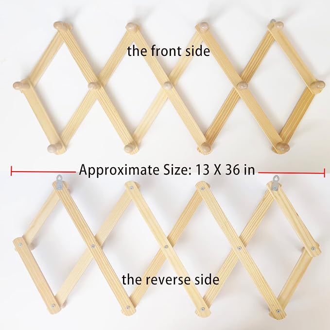 AMAPON Accordion Wall Hanger Expandable Coat Hat Rack13 Peg Hook 2 Pack | Hang Hats Jackets Coffee Mug Purses Necklaces Towels Cap Leash Scarves Data Line Kitchenware