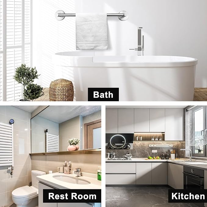 MGahyi Towel Racks for Bathroom-Adjustable Towel Holder(13.18inch-24inch) Sturdy and Rustproof Towel Bar Wall Mounted, Single Towel Bar Rod for Bathroom Accessories (Silver, 2Pack-Towel Bar)