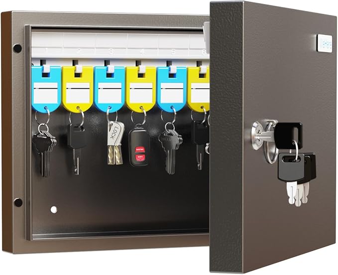 16-Key Key Lock Box, Wall Mount Steel Key Organizer Cabinet with Key Tags | Security Key Holder Lockbox with Key Management App for Small Office, Key Storage for Home, Garage, Fleet & Valet