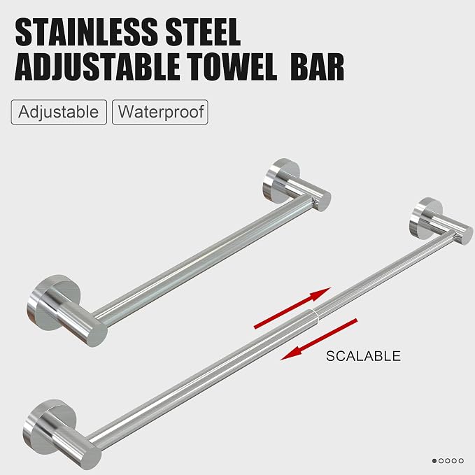Towel Bar - Adjustable 304 Stainless Steel Towel Holder for Bathroom | Sturdy and Rustproof Wall Mounted Towel Rack for Bathroom Accessories(11.8inch-22.6inch) , Silver