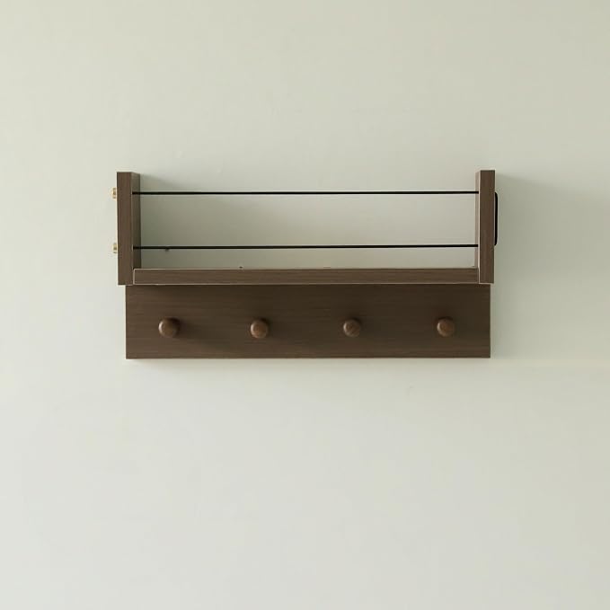 Entrance Coat Rack ，Coat Hooks, Wall-Mounted Wooden Hook Rack, Wall-Mounted Shelves are Very Suitable (Walnut Color Finish-B-1)