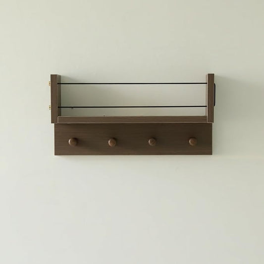 Entrance Coat Rack ，Coat Hooks, Wall-Mounted Wooden Hook Rack, Wall-Mounted Shelves are Very Suitable (Walnut Color Finish-B-1)