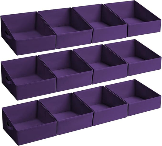 DIMJ Closet Storage Bins 12 Pack - Fabric Storage Baskets for Shelves, Collapsible Clothes Organizer with Handles, Trapezoid Shelf Organization Storage Cubes for Purse, Toys, Books, Towel, Clothes