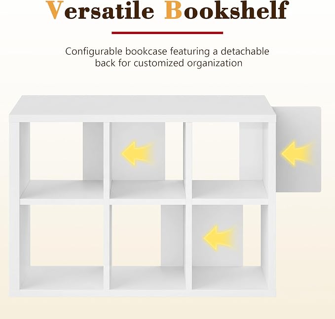 6 Cube Storage Organizer, White Cube Bookshelf, Multifunctional Bookcase | Stackable Vertical or Horizont Cube Storage Organizer Multi-room Organization for Home Office Dining Room and Living Areas